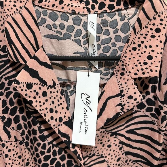 NY Collection Women Plus 2X Pink Animal Print Long Sleeve Tiered Dress Belt NWT - Picture 9 of 12